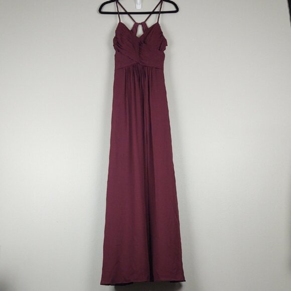 Azazie Haleigh Chiffon Floor Length Gown Formal Bridesmaid Dress Cabernet A6 - Picture 3 of 11